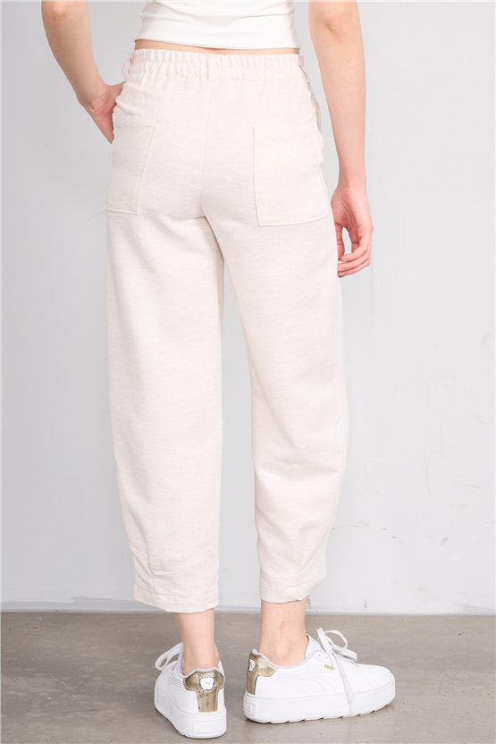 Fithit 7026 Bayan Boru Paça Keten Pantolon Natural