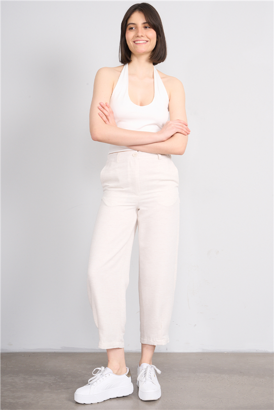 Fithit 7026 Bayan Boru Paça Keten Pantolon Natural