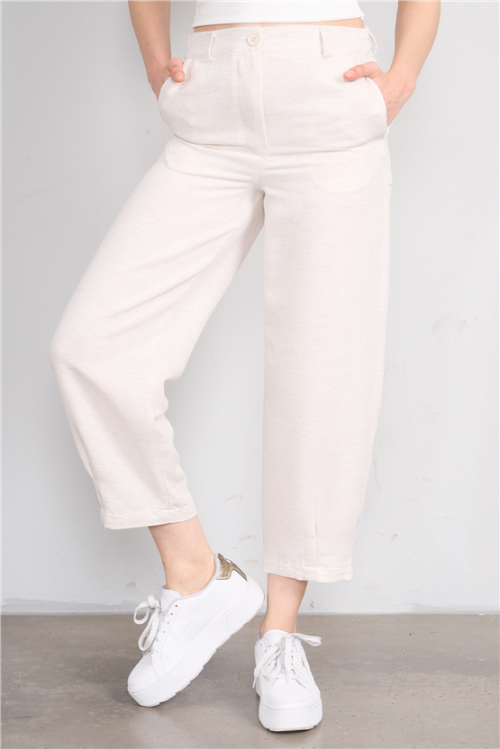 Fithit 7026 Bayan Boru Paça Keten Pantolon Natural
