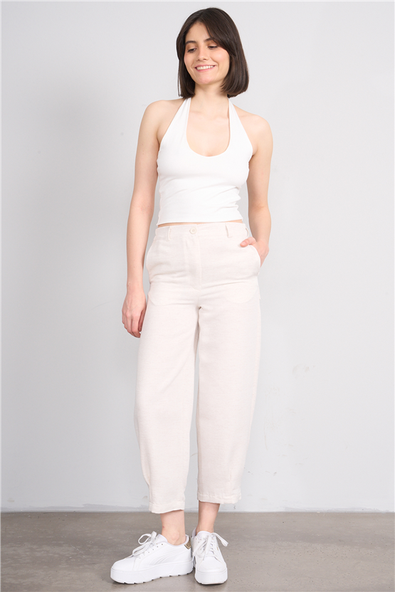 Fithit 7026 Bayan Boru Paça Keten Pantolon Natural