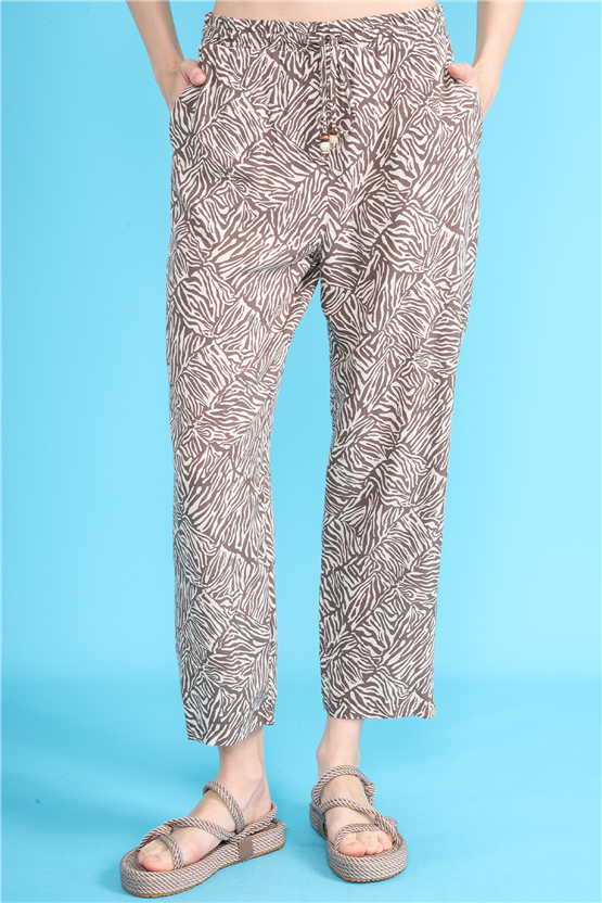 Fithit 7030 Bayan Viskon Dar Paça Pantolon Bej Zebra Desen