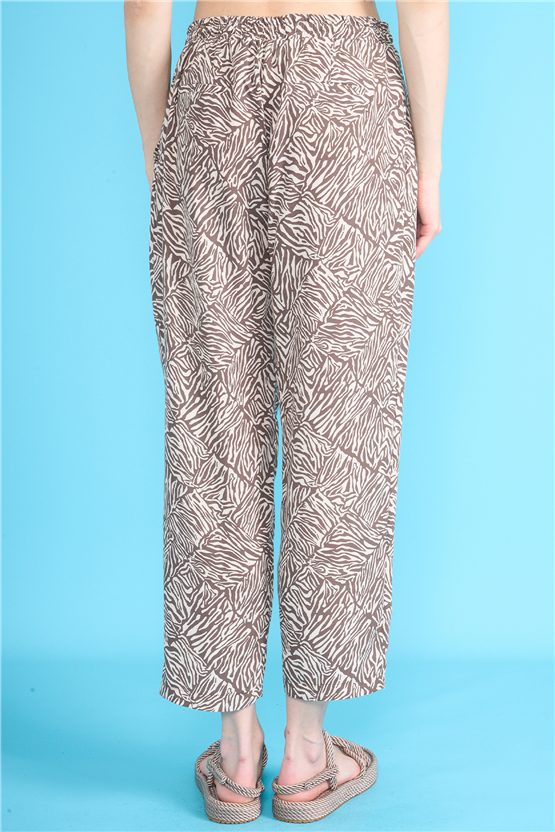Fithit 7030 Bayan Viskon Dar Paça Pantolon Bej Zebra Desen