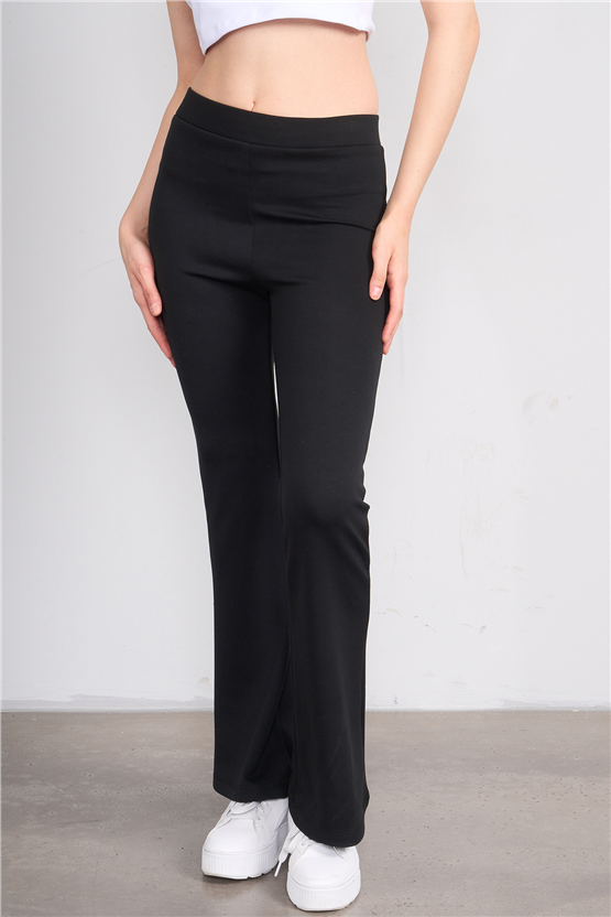 Fithit 7091 Bayan Yüksek Bel İspanyol Paça Tayt Siyah