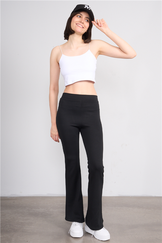 Fithit 7091 Bayan Yüksek Bel İspanyol Paça Tayt Siyah