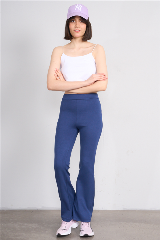 Fithit 7091 Bayan Yüksek Bel İspanyol Paça Tayt İndigo