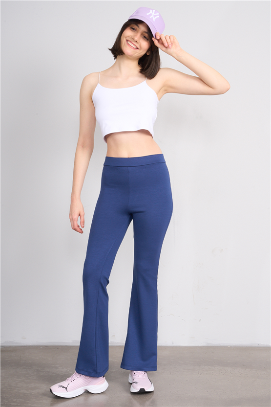 Fithit 7091 Bayan Yüksek Bel İspanyol Paça Tayt İndigo