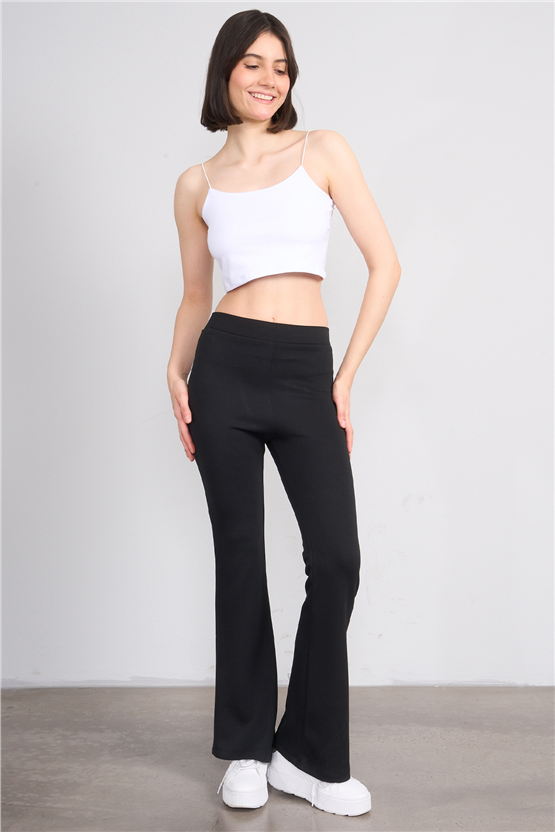 Fithit 7091 Bayan Yüksek Bel İspanyol Paça Tayt Siyah
