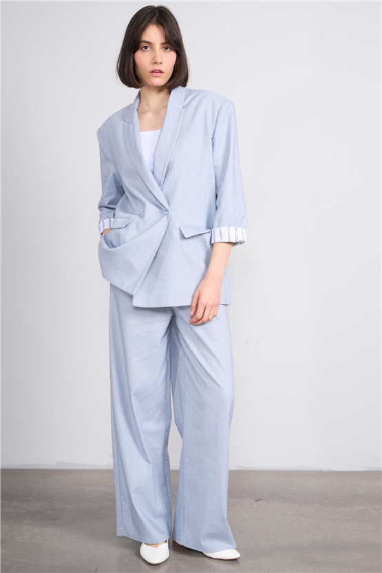 Fithit 7097 Bayan Loose Fit Geniş Paça Pantolon Mavi