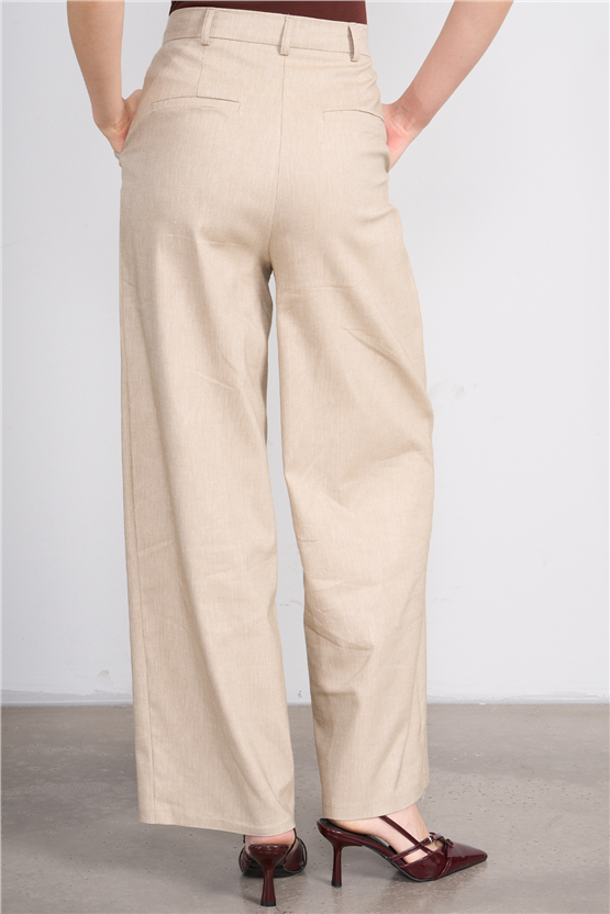 Fithit 7097 Bayan Loose Fit Geniş Paça Pantolon Bej