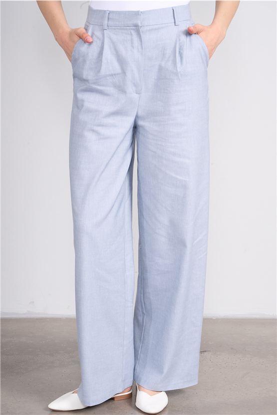 Fithit 7097 Bayan Loose Fit Geniş Paça Pantolon Mavi