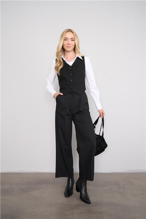 Fithit 7120 Bayan Geniş Paça Pantolon Siyah