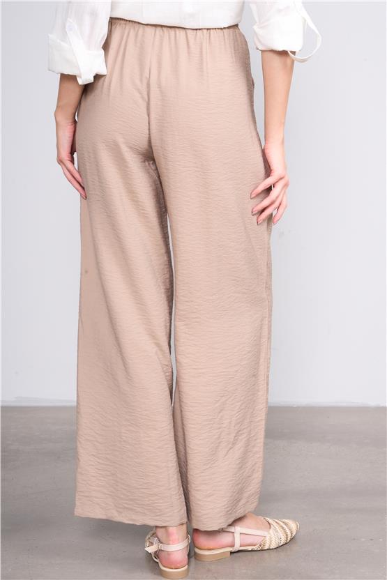 Fithit 7388 Bayan Bol Paça Nervürlü Bodrum Pantolon Koyu Bej