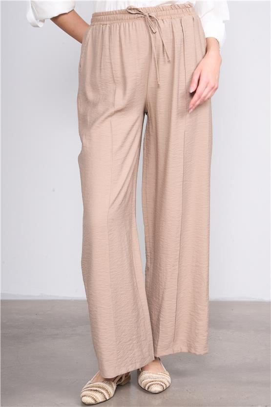 Fithit 7388 Bayan Bol Paça Nervürlü Bodrum Pantolon Koyu Bej