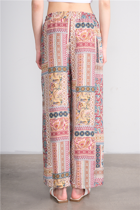 Fithit 7496 Bayan Viskon Geniş Paça Pantolon Patchwork Desen