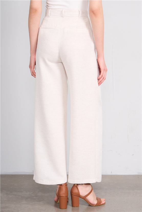Fithit 7533 Bayan Hiri Keten Geniş Paça Pantolon Natural