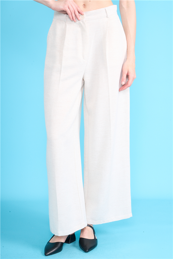 Fithit 7533 Bayan Hiri Keten Geniş Paça Pantolon Natural