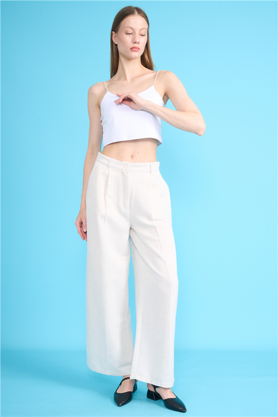Fithit 7533 Bayan Hiri Keten Geniş Paça Pantolon Natural