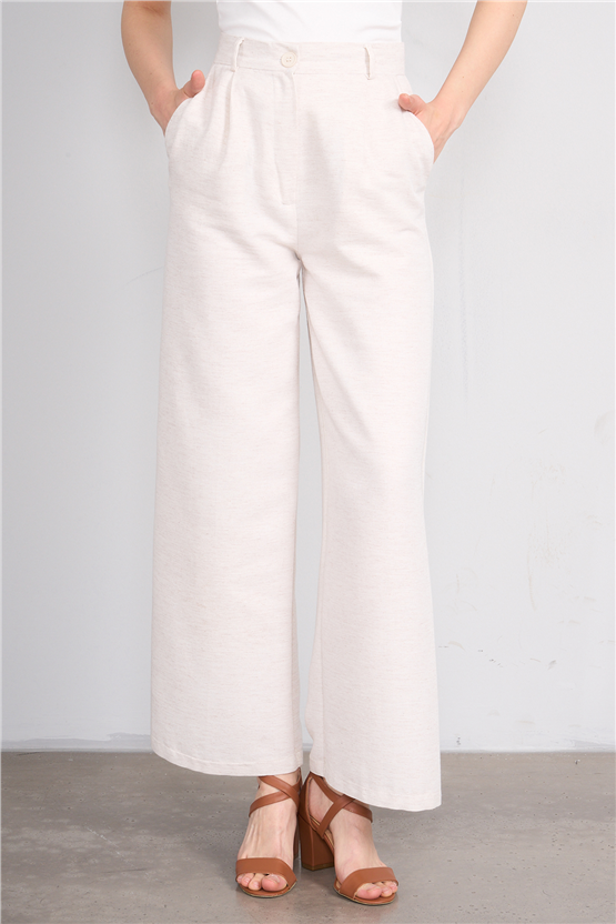 Fithit 7533 Bayan Hiri Keten Geniş Paça Pantolon Natural