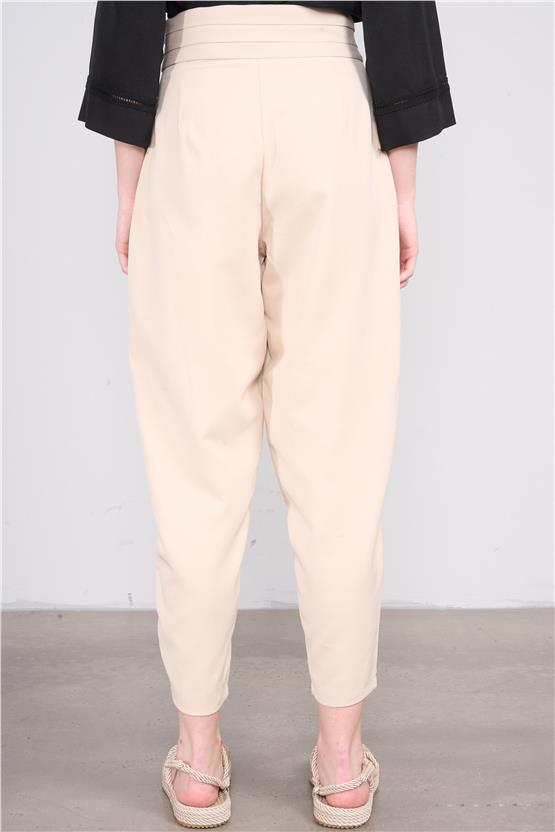 Fithit 7798 Bayan Pileli Geniş Paça Double Pantolon Bej