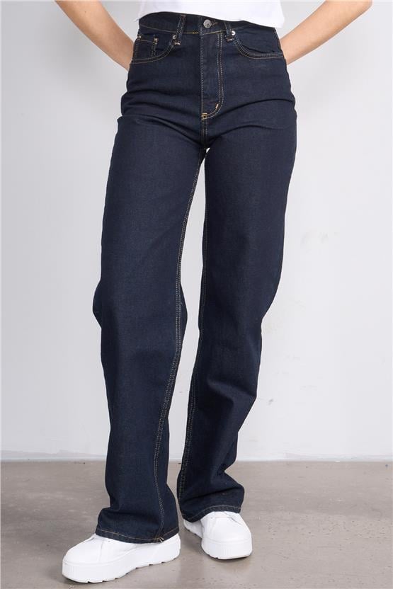 Fithit 7810 Bayan Jean Maria Wide Leg Pantolon Koyu Mavi