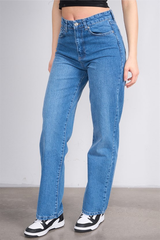 Fithit 7810 Bayan Jean Maria Wide Leg Pantolon Orta Mavi