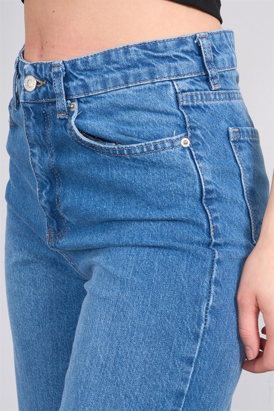 Fithit 7810 Bayan Jean Maria Wide Leg Pantolon Orta Mavi