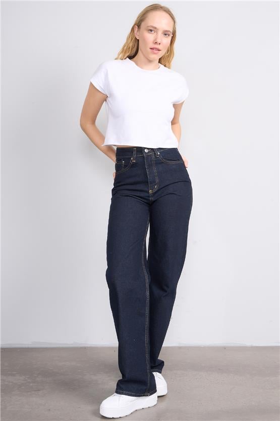 Fithit 7810 Bayan Jean Maria Wide Leg Pantolon Koyu Mavi