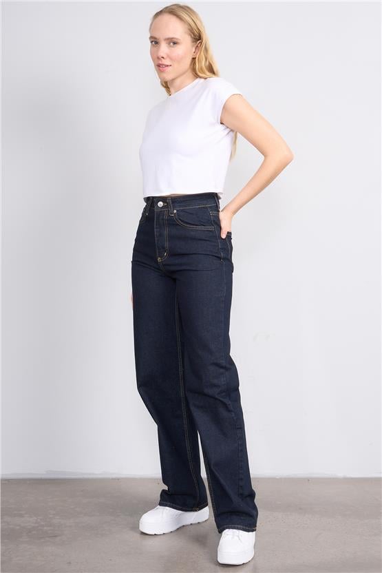 Fithit 7810 Bayan Jean Maria Wide Leg Pantolon Koyu Mavi