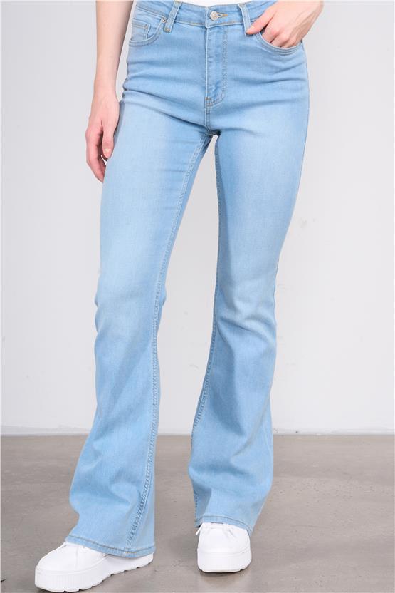 Fithit 7811 Bayan Jean İspanyol Paça Pantolon Buz Mavi