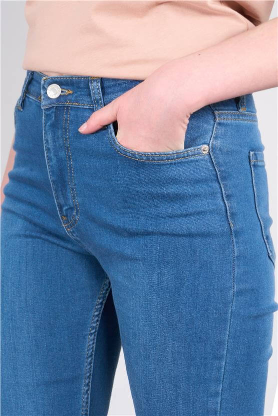 Fithit 7811 Bayan Jean İspanyol Paça Pantolon Orta Mavi