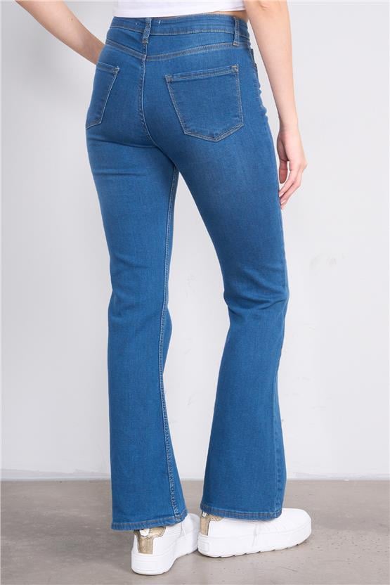 Fithit 7811 Bayan Jean İspanyol Paça Pantolon Mavi