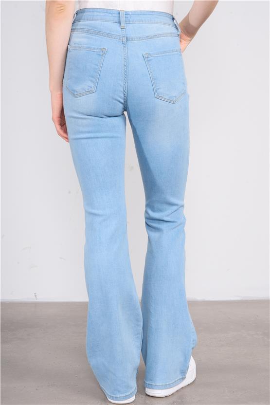 Fithit 7811 Bayan Jean İspanyol Paça Pantolon Buz Mavi