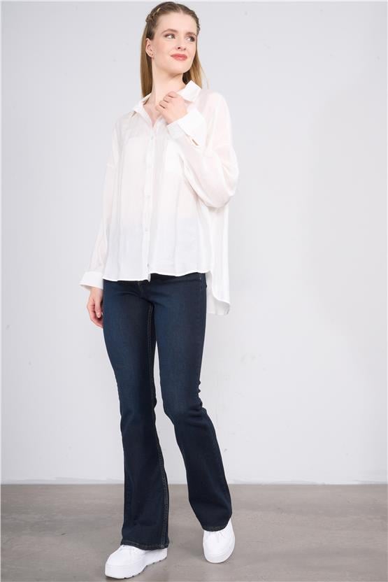 Fithit 7811 Bayan Jean İspanyol Paça Pantolon Koyu Mavi