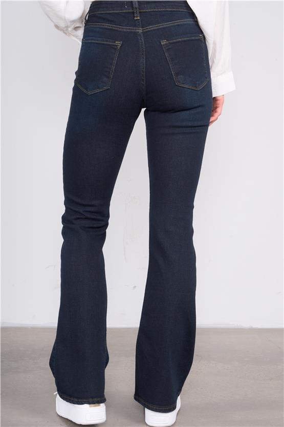 Fithit 7811 Bayan Jean İspanyol Paça Pantolon Koyu Mavi
