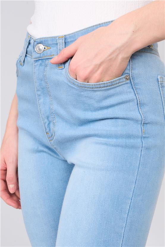 Fithit 7811 Bayan Jean İspanyol Paça Pantolon Buz Mavi