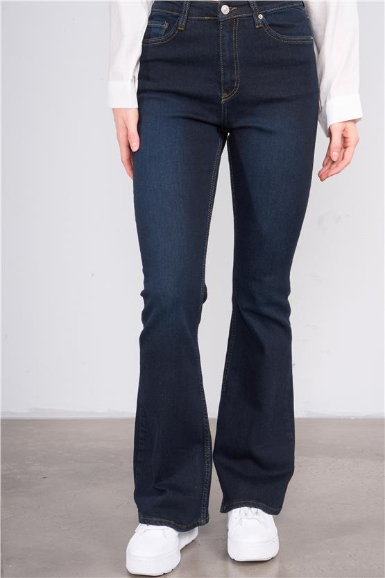 Fithit 7811 Bayan Jean İspanyol Paça Pantolon Koyu Mavi