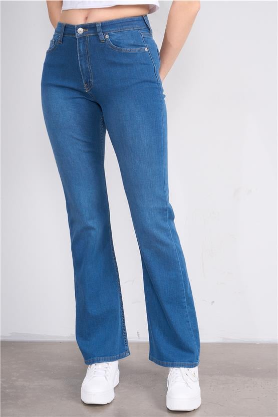 Fithit 7811 Bayan Jean İspanyol Paça Pantolon Mavi