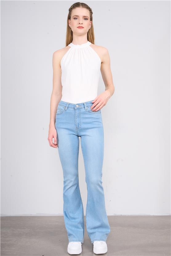 Fithit 7811 Bayan Jean İspanyol Paça Pantolon Buz Mavi