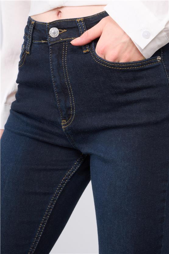 Fithit 7811 Bayan Jean İspanyol Paça Pantolon Koyu Mavi