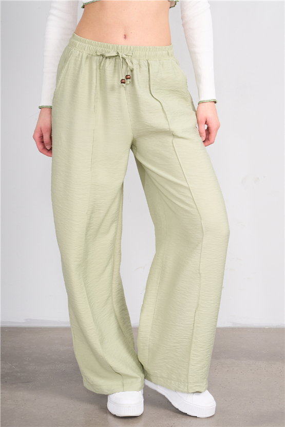 Fithit 7819 Bayan Viskon Geniş Paça Nervürlü Pantolon Açık Yeşil