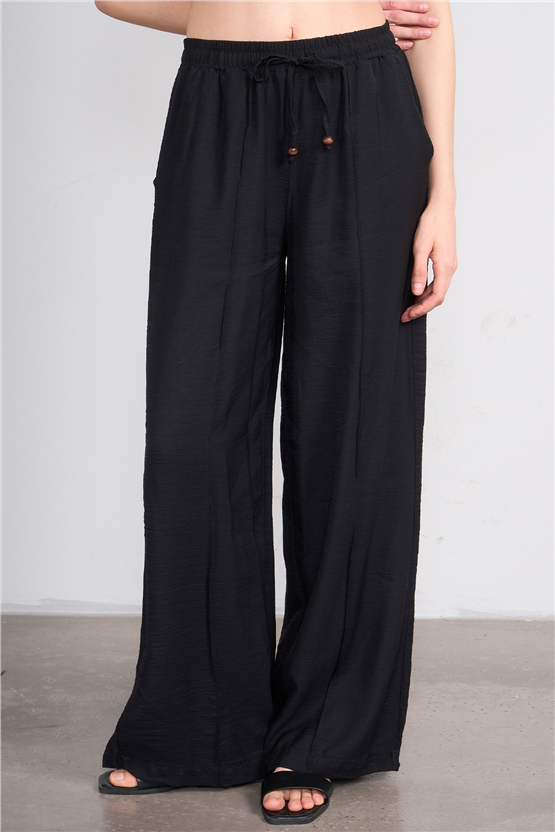 Fithit 7819 Bayan Viskon Geniş Paça Nervürlü Pantolon Siyah