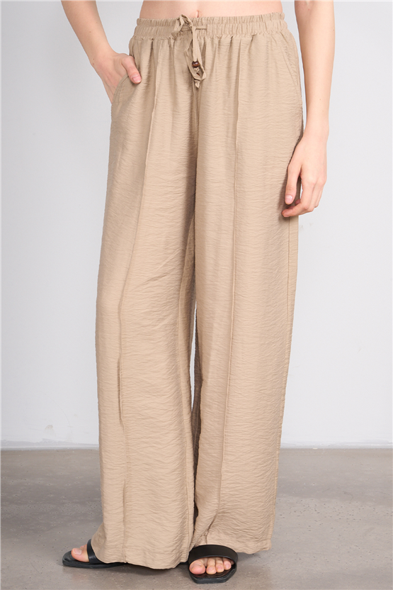 Fithit 7819 Bayan Viskon Geniş Paça Nervürlü Pantolon Vizon