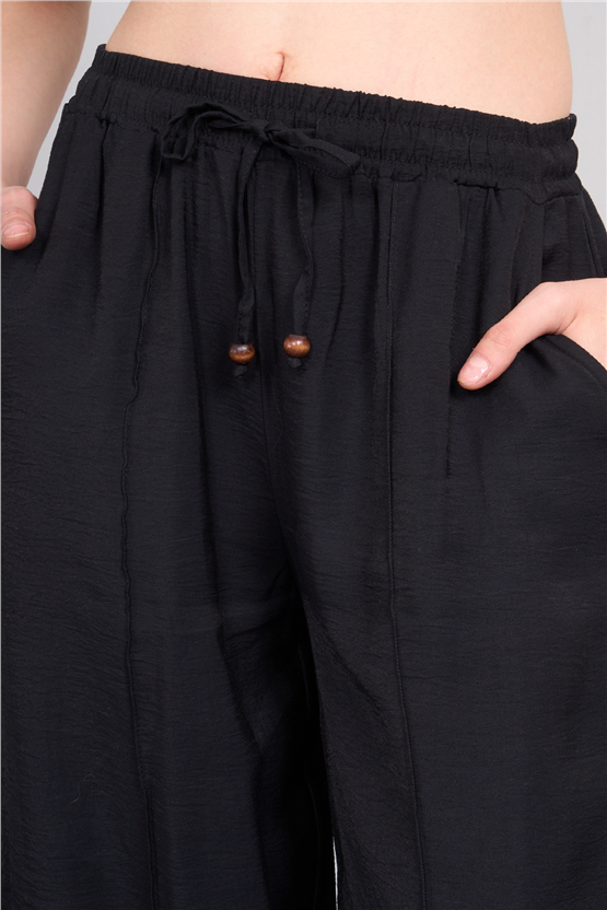 Fithit 7819 Bayan Viskon Geniş Paça Nervürlü Pantolon Siyah