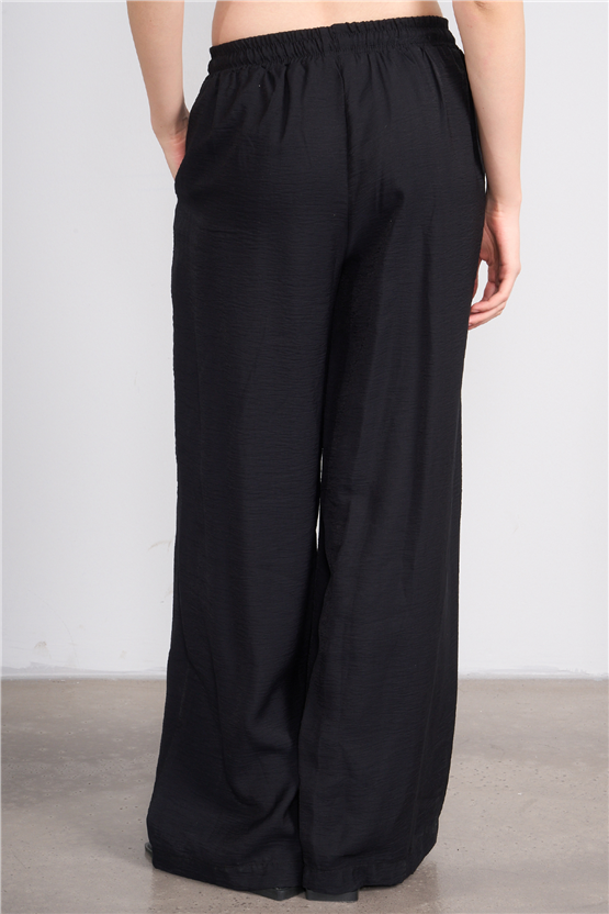 Fithit 7819 Bayan Viskon Geniş Paça Nervürlü Pantolon Siyah