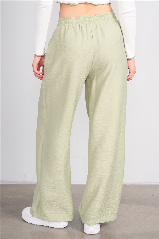 Fithit 7819 Bayan Viskon Geniş Paça Nervürlü Pantolon Açık Yeşil