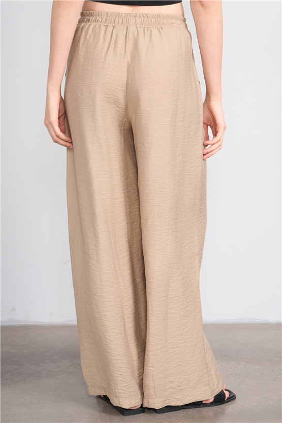 Fithit 7819 Bayan Viskon Geniş Paça Nervürlü Pantolon Vizon