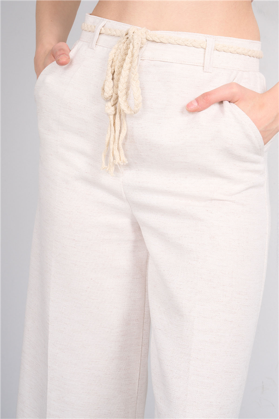 Fithit 7837 Bayan Geniş Paça Keten Pantolon Natural