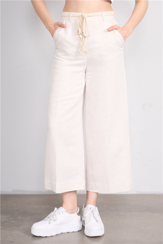 Fithit 7837 Bayan Geniş Paça Keten Pantolon Natural