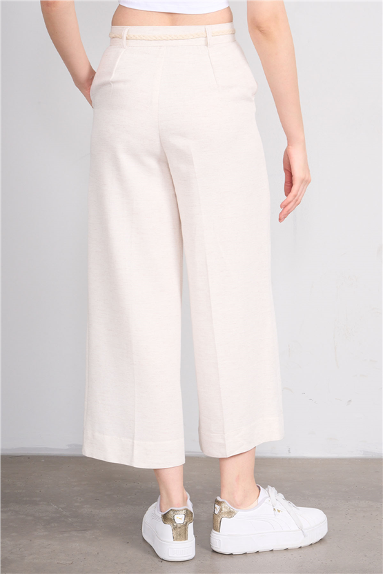 Fithit 7837 Bayan Geniş Paça Keten Pantolon Natural