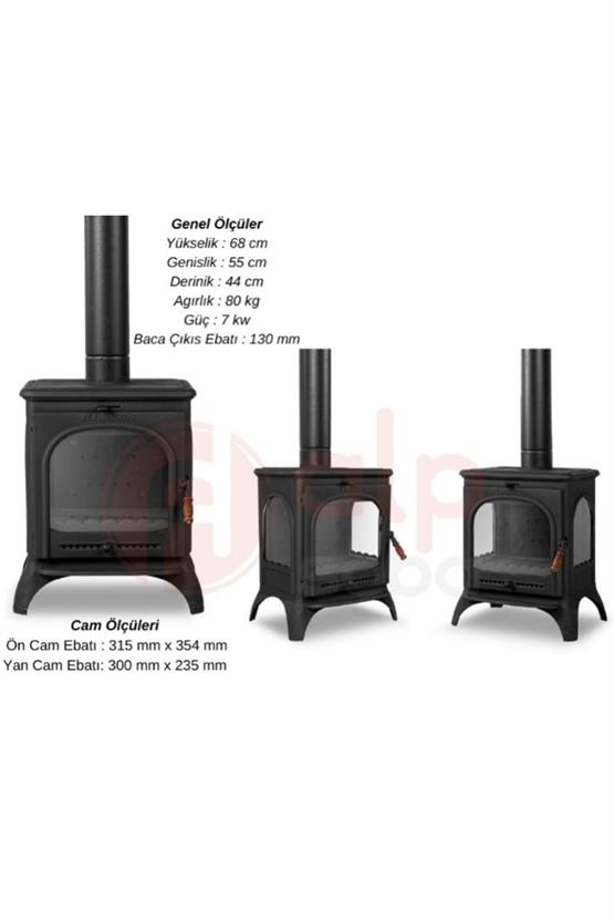 FLAME STOVE Modena Lüx Döküm, Camlı Döküm Soba Şömine (022)